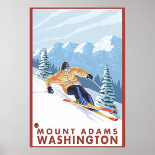 Downhhill Snow Skier - Mount Adams, Washington Poster