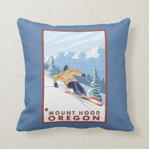 Downhhill Snow Skier - Mount Hood, Oregon Cushion