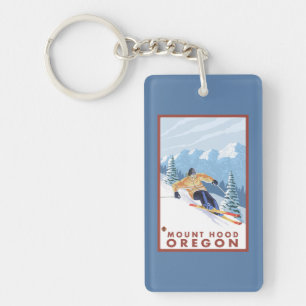 Downhhill Snow Skier - Mount Hood, Oregon Key Ring