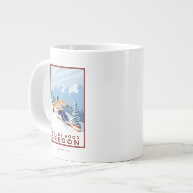 Downhhill Snow Skier - Mount Hood, Oregon Large Coffee Mug (Front Left)