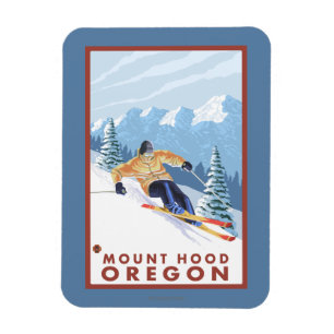 Downhhill Snow Skier - Mount Hood, Oregon Magnet