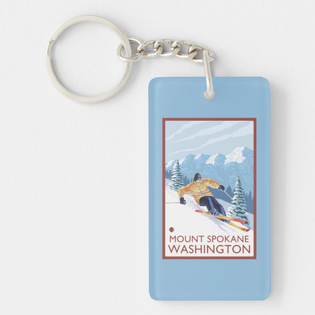 Downhhill Snow Skier - Mount Spokane, Key Ring (Front)