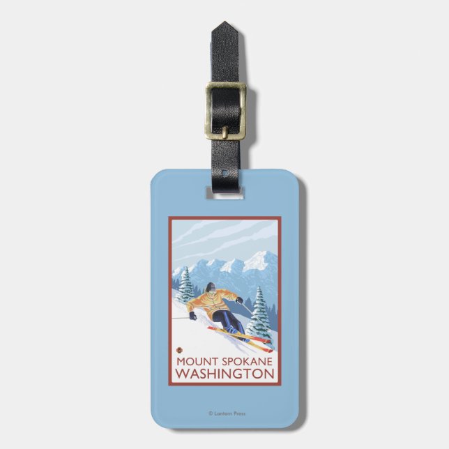 Downhhill Snow Skier - Mount Spokane, Luggage Tag (Front Vertical)