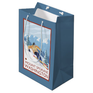 Downhhill Snow Skier - Mount Spokane, Medium Gift Bag