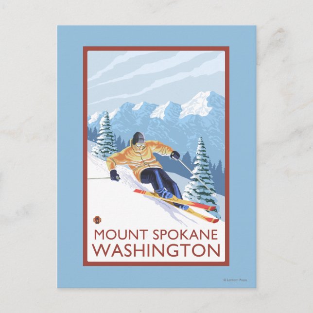 Downhhill Snow Skier - Mount Spokane, Postcard (Front)