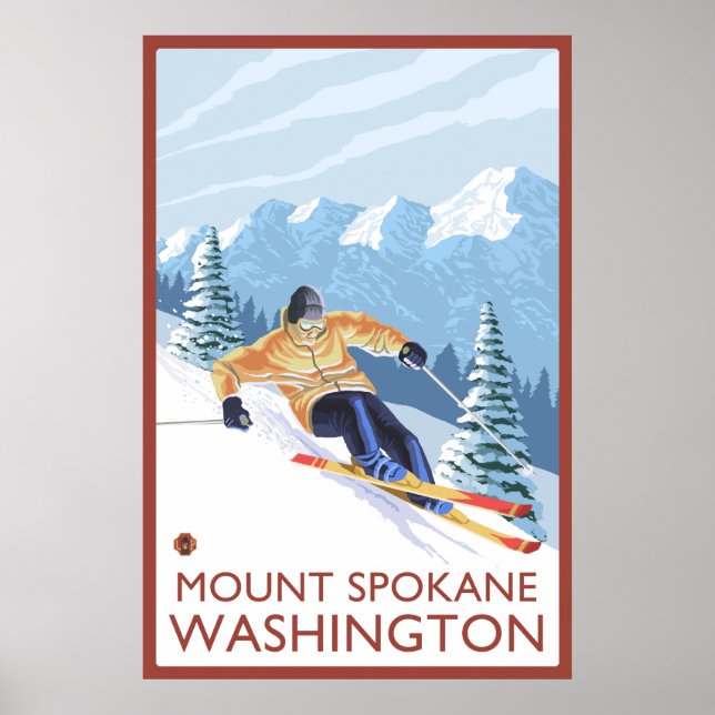 Downhhill Snow Skier - Mount Spokane, Washington Poster (Front)