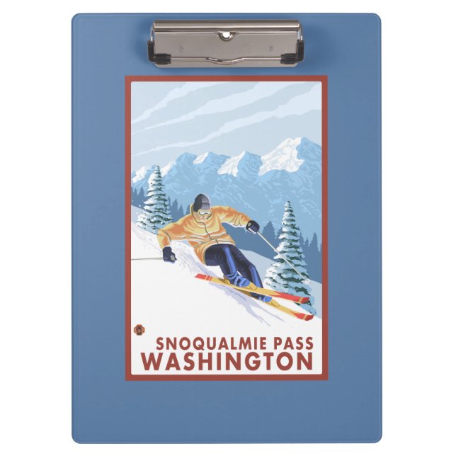 Downhhill Snow Skier - Snoqualmie Pass, WA Clipboard (Front)