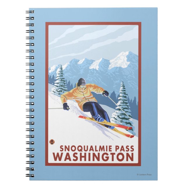 Downhhill Snow Skier - Snoqualmie Pass, WA Spiral Notebook (Front)