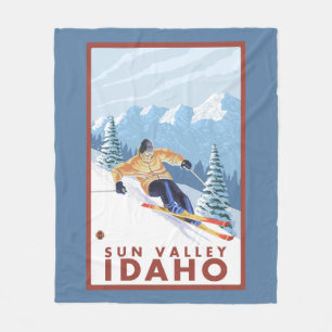 Downhhill Snow Skier - Sun Valley, Idaho Fleece Blanket