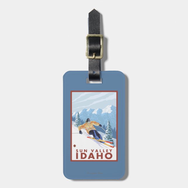 Downhhill Snow Skier - Sun Valley, Idaho Luggage Tag (Front Vertical)