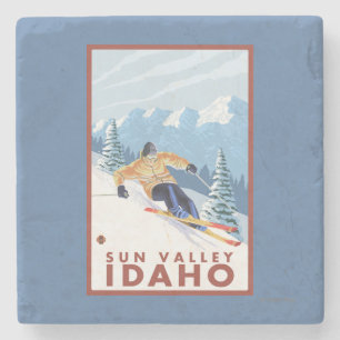 Downhhill Snow Skier - Sun Valley, Idaho Stone Coaster