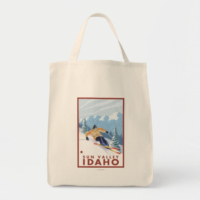 Downhhill Snow Skier - Sun Valley, Idaho Tote Bag (Front)