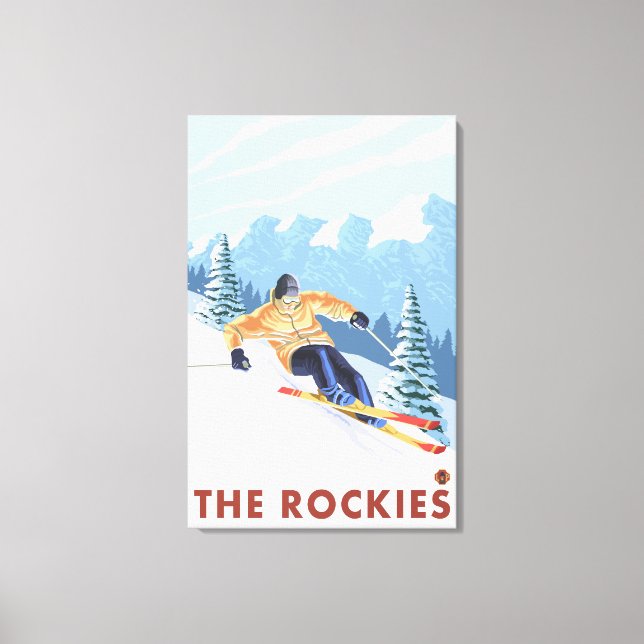 Downhhill Snow Skier - The Rockies Canvas Print (Front)