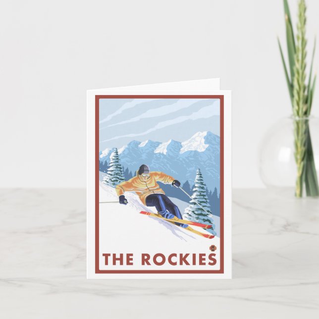 Downhhill Snow Skier - The Rockies Card (Front)