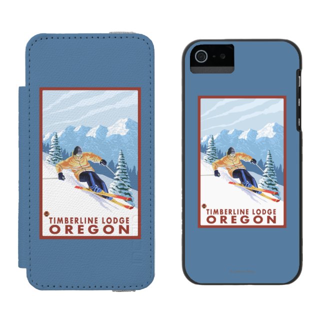 Downhhill Snow Skier - Timberline Lodge, Oregon Incipio iPhone Wallet Case (Side by Side)