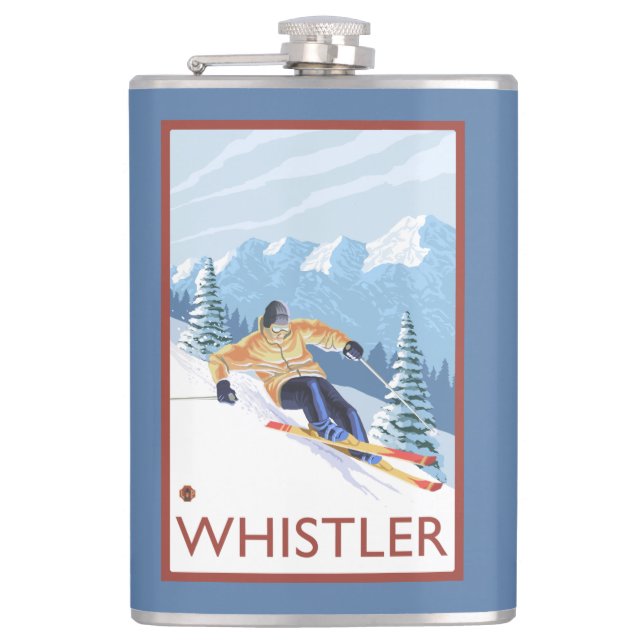 Downhhill Snow Skier - Whistler, BC Canada Hip Flask (Front)