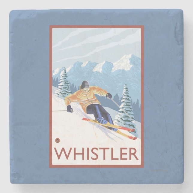 Downhhill Snow Skier - Whistler, BC Canada Stone Coaster (Front)