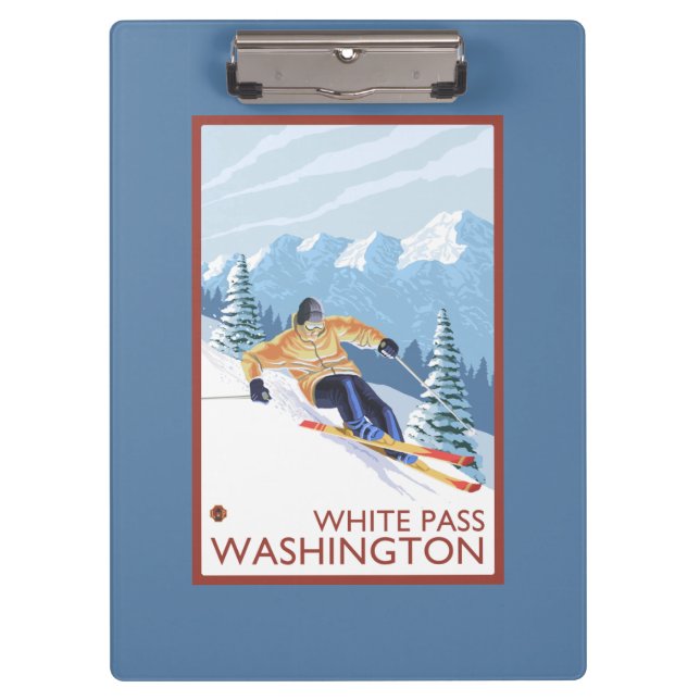 Downhhill Snow Skier - White Pass, Washington Clipboard (Front)
