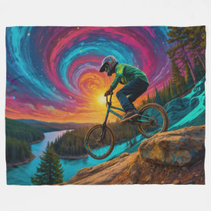 Downhill BMX Ride by a Forest Lake Fleece Blanket