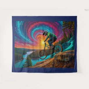 Downhill BMX Ride by a Forest Lake Tapestry