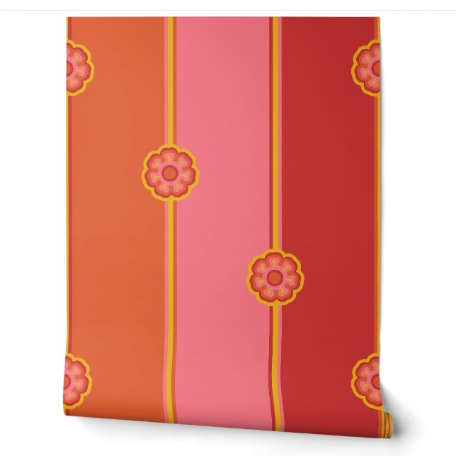 Downhill Floral Scorched Deco Stripe Wallpaper (Unrolling)
