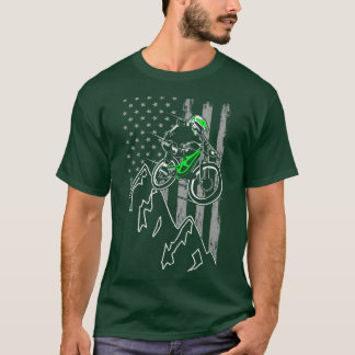 Downhill Mountain Biking American Flag  T-Shirt