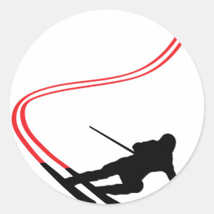 downhill ski skiing red track classic round sticker