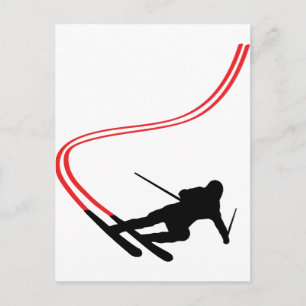 downhill ski skiing red track postcard