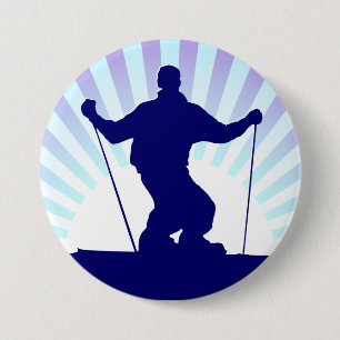 downhill skier 7.5 cm round badge