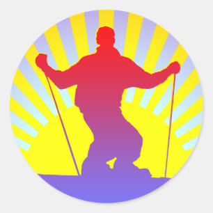 downhill skier classic round sticker