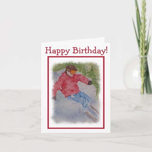 Downhill Skier Happy Birthday Card (Front)