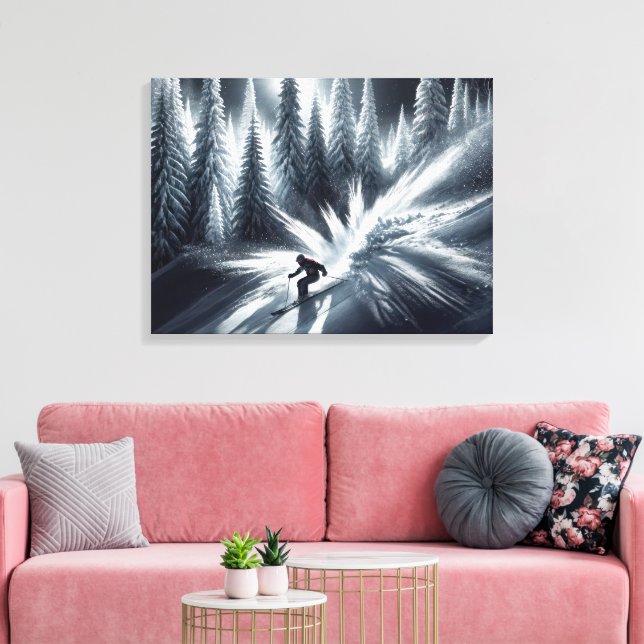 Downhill Skier In the Moonlight Canvas Print (Insitu(LivingRoom))