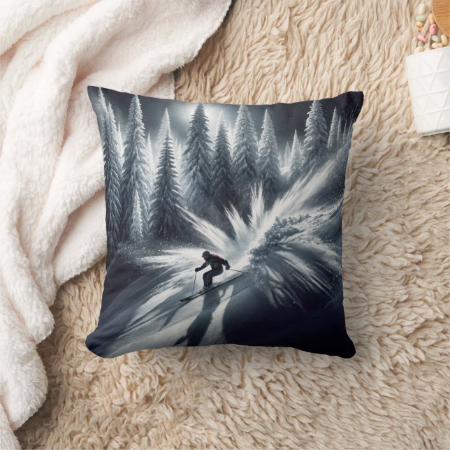 Downhill Skier In the Moonlight Cushion (Blanket)