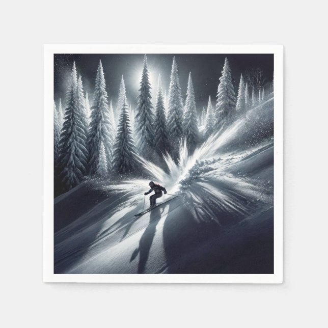 Downhill Skier In the Moonlight Napkin (Front)