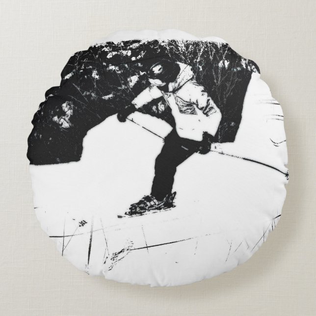 Downhill Skier - Let's Ski!  Round Cushion (Front)