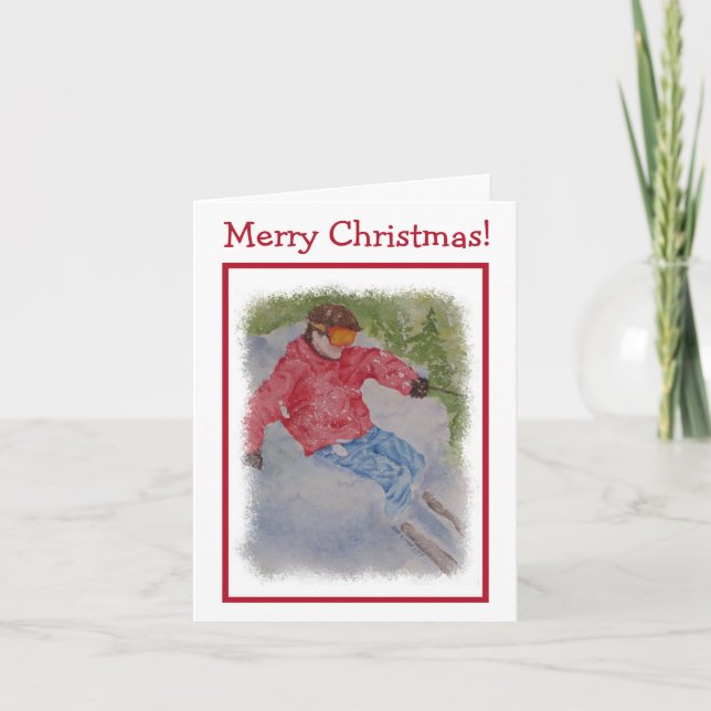 Downhill Skier Merry Christmas Card (Front)