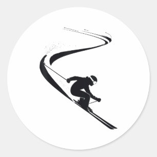 Downhill skier skiing snow mountain sports ski classic round sticker