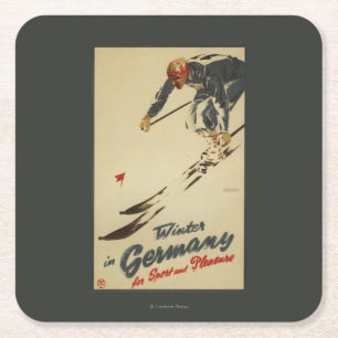 Downhill Skier - Sport and Pleasure Promo Square Paper Coaster