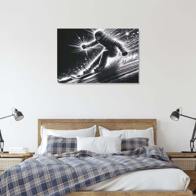 Downhill Skier With Light Trails Canvas Print (Insitu(Bedroom))