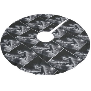 Downhill Skier With Neon Light Trails Brushed Polyester Tree Skirt