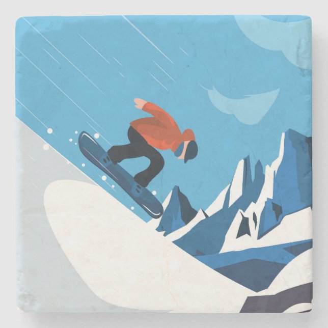 Downhill Skiing Fun in the Winter Stone Coaster (Front)