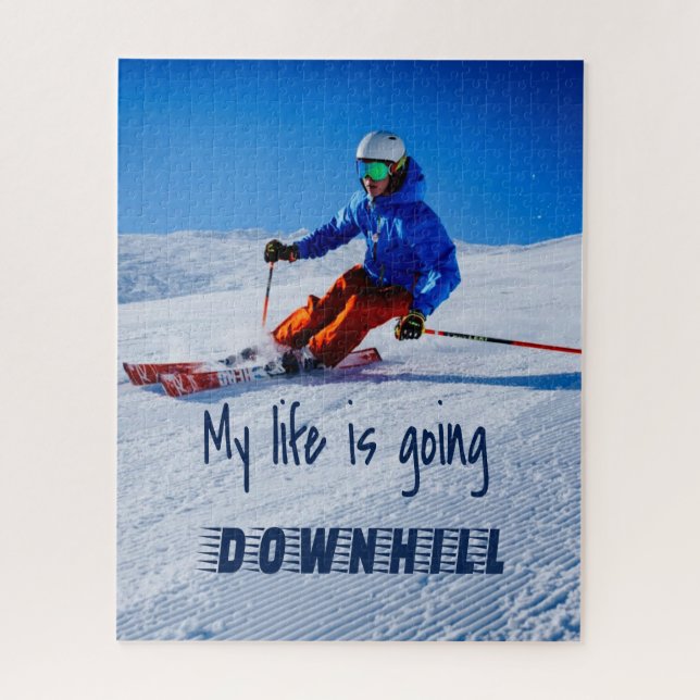 Downhill Skiing Funny Motivational Snow Ski Jigsaw Puzzle (Vertical)