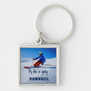 Downhill Skiing Funny Motivational Snow Ski Key Ring