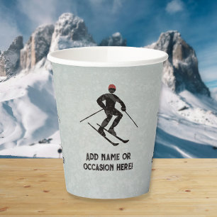 Downhill Skiing your text on masculine metal look Paper Cups