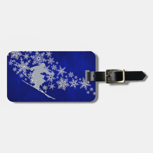 Downhill Snow Ski Blue Luggage Tag (Front Horizontal)