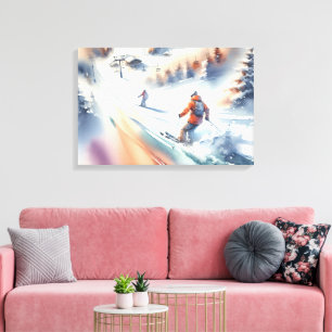 Downhill Snow Skiers In Watercolor Canvas Print