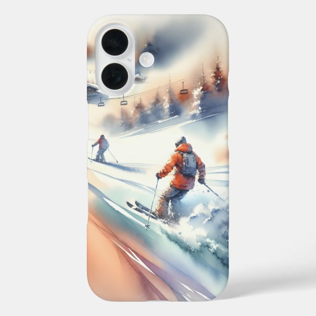 Downhill Snow Skiers In Watercolor Case-Mate iPhone Case (Back)