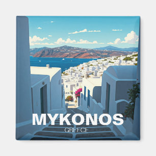 Downhill street Mykonos Greece Cyclades Travel Magnet