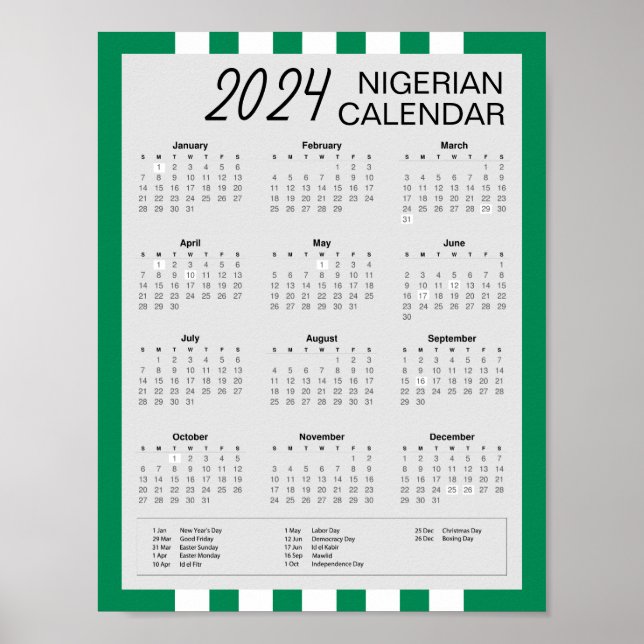 Download 2024 Nigerian Calendar  $5.95 PDF  Poster (Front)