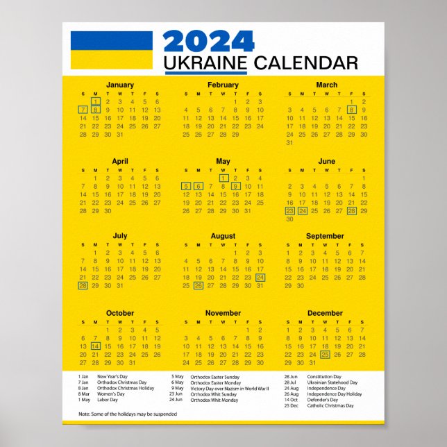 Download 2024 Ukraine Calendar $5.95 PDF or Poster (Front)
